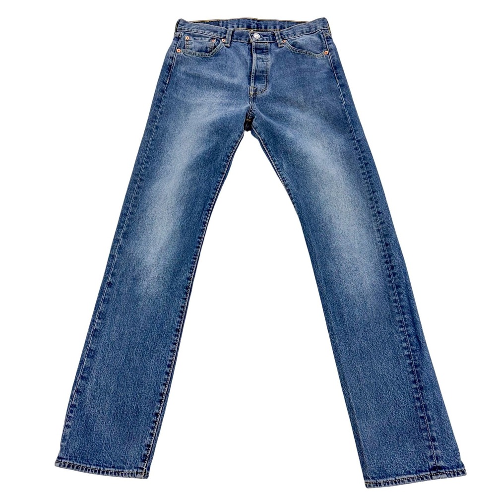 Levis 501 Jeans Mens 30x33 Blue Medium Wash Button Fly Straight Stretch Denim